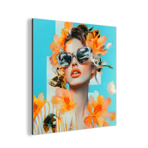 Bloemen - Vrouw - Zonnebril - Blauw aluminium wit klein -3d