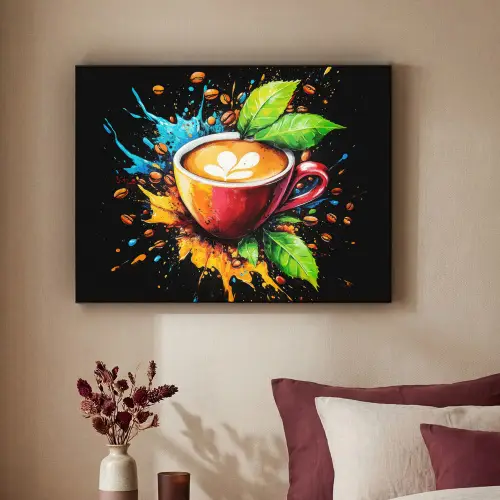 Koffie - Graffiti - Drinken - Abstract Textielframe - compleet frame klein -sfeer1