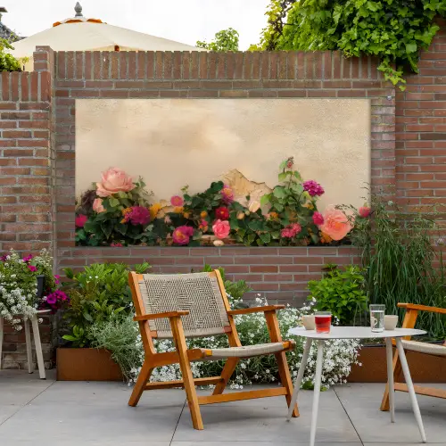 Rozen - Muur - Vintage Tuinposter op houten frame 2 cm dik xxl -sfeer3