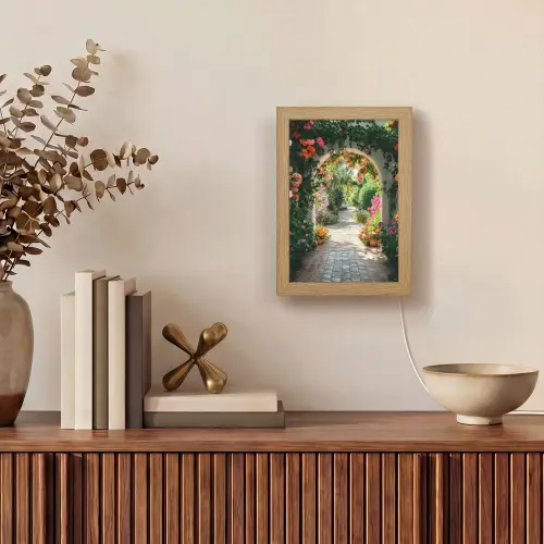 Doorkijk - Bloemen - Natuur - Bloementuin Light Box met kabel (Wandlamp) klein -sfeer2