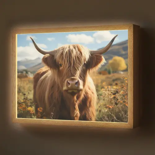 Schotse hooglander - Dieren portret - Natuur - Dier Light Box met batterij (Wandlamp) middel -z3d_website
