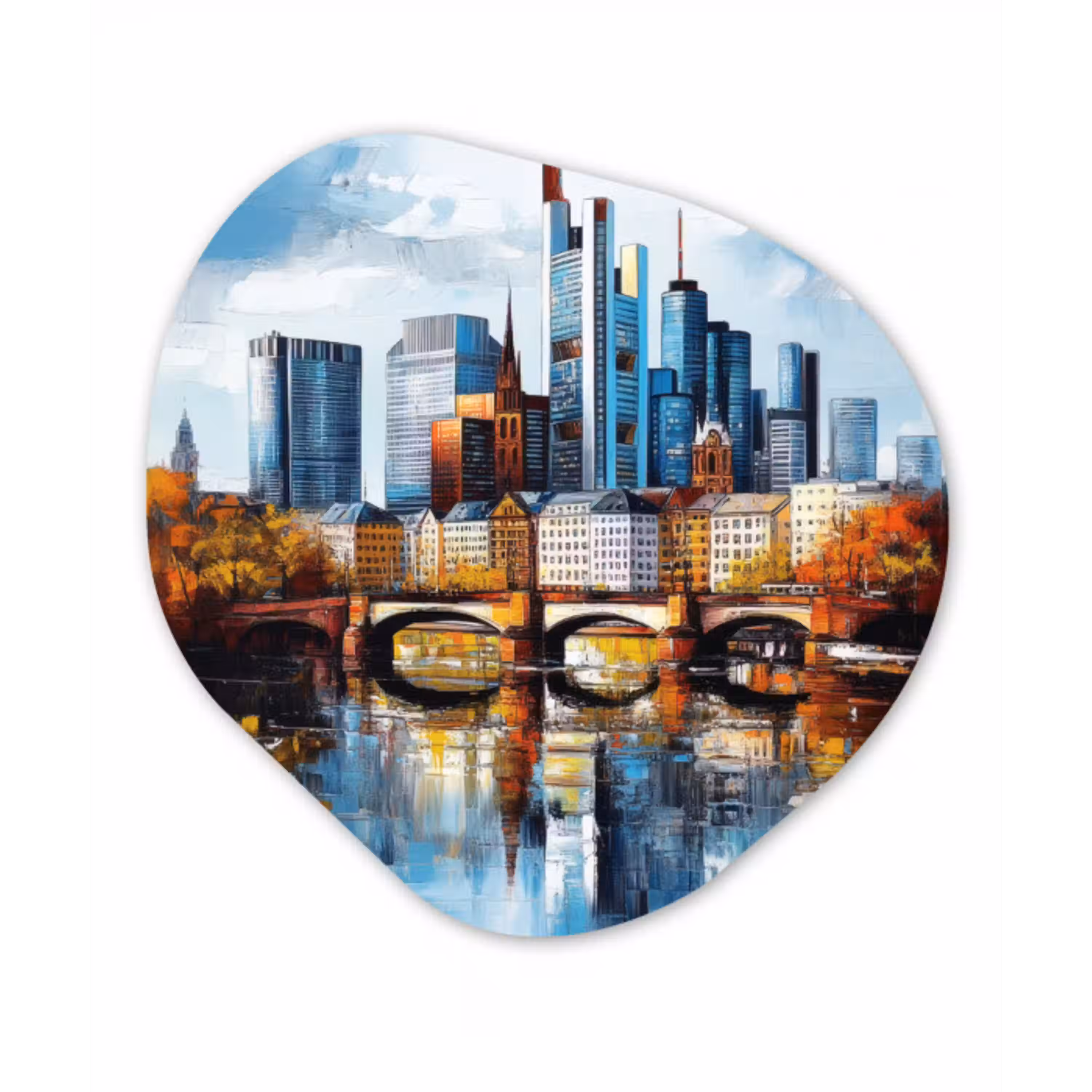 Bomen Frankfurt- Stad - Skyline - Brug Wandcirkel Organisch Forex 3mm klein -3d