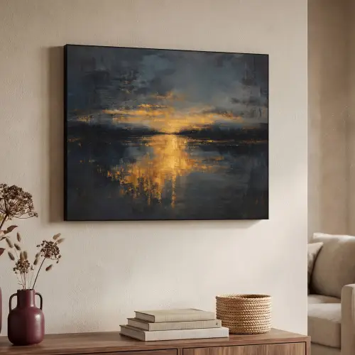 Gouden Reflectie op Water Textielframe zwart klein -sfeer3
