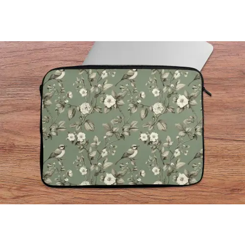 Botanisch - Vogels - Groen laptophoes neopreen klein 279 -tafel