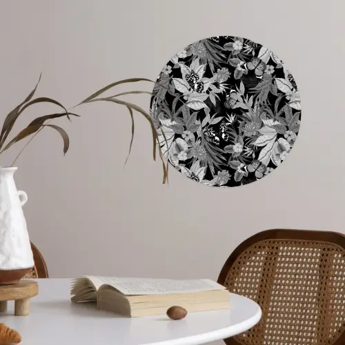 Zomer - Vlinder - Zwart - Grijs Wandcirkel behangsticker klein 186 -sfeer3