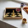 Koningin - Schaakstuk - Geblokt - Goud Dienblad Rechthoek middel -sfeer2