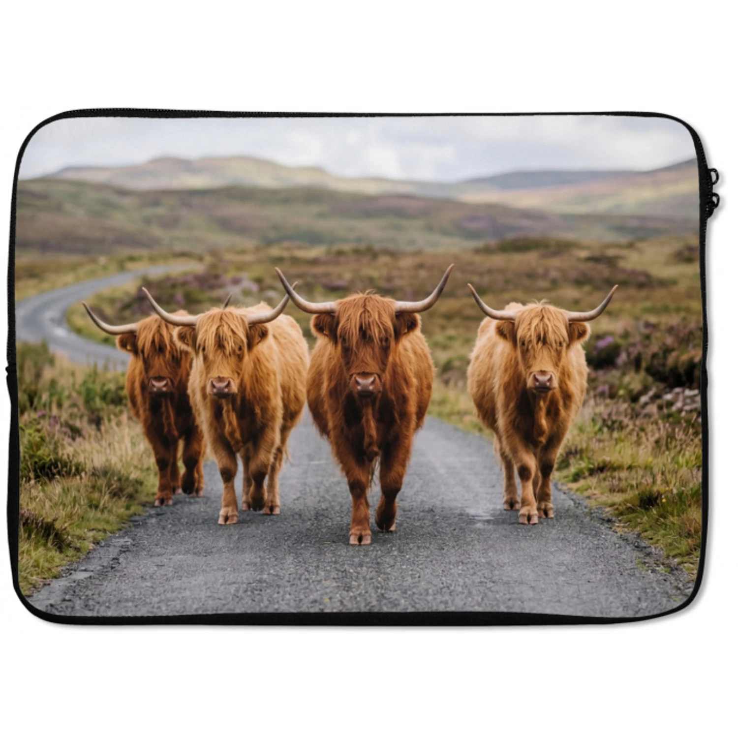 Schotse Hooglanders - Weg - Landschap - Kudde laptophoes neopreen klein -zkaufland3dotto