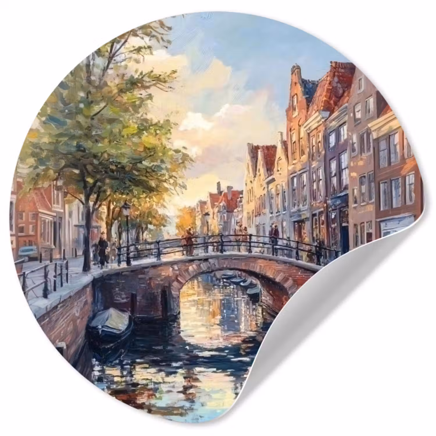 Behangcirkel - Brug - Stad - Huizen - Boot