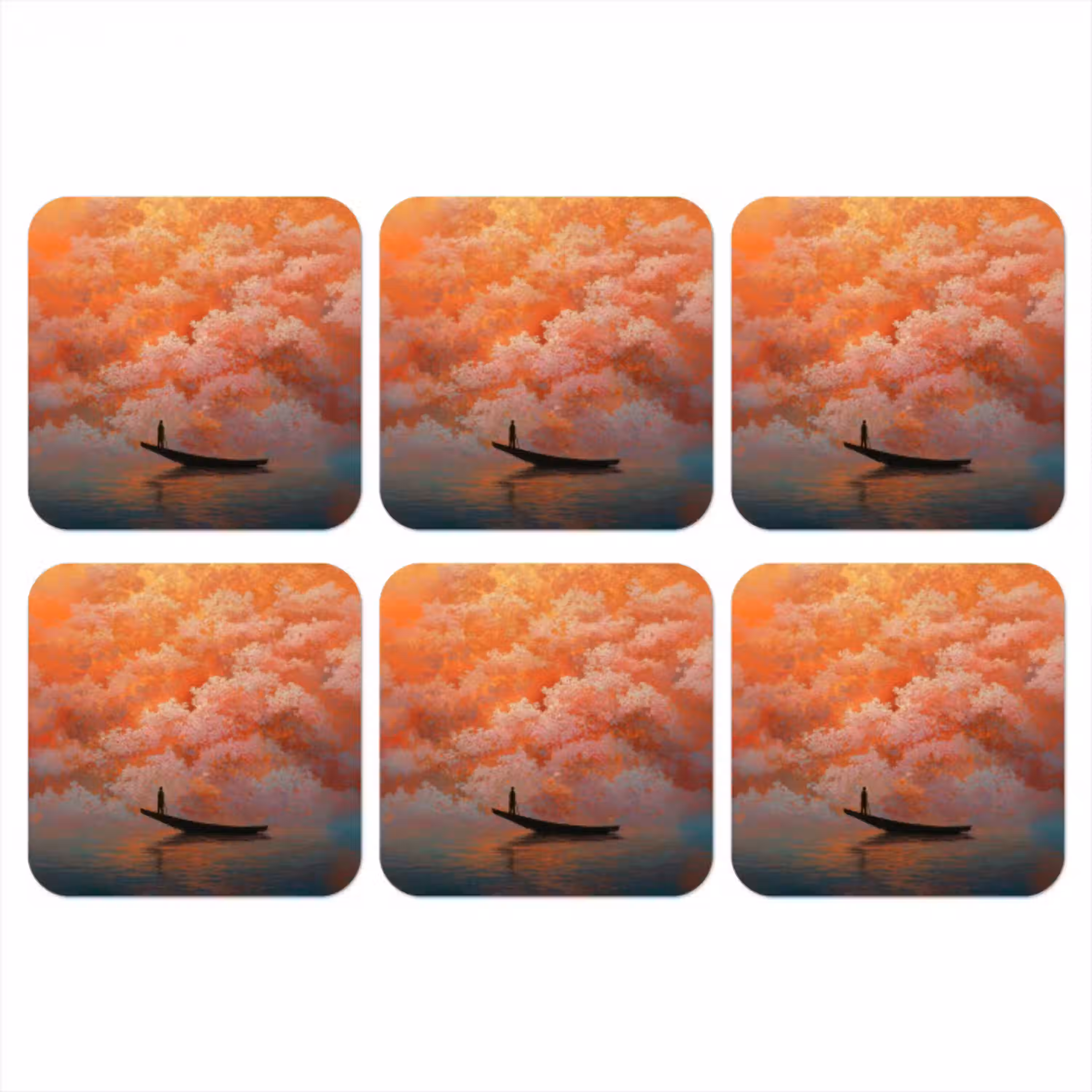 Zee - Boot - Wolken - Oranje onderzetter kurk middel -3d