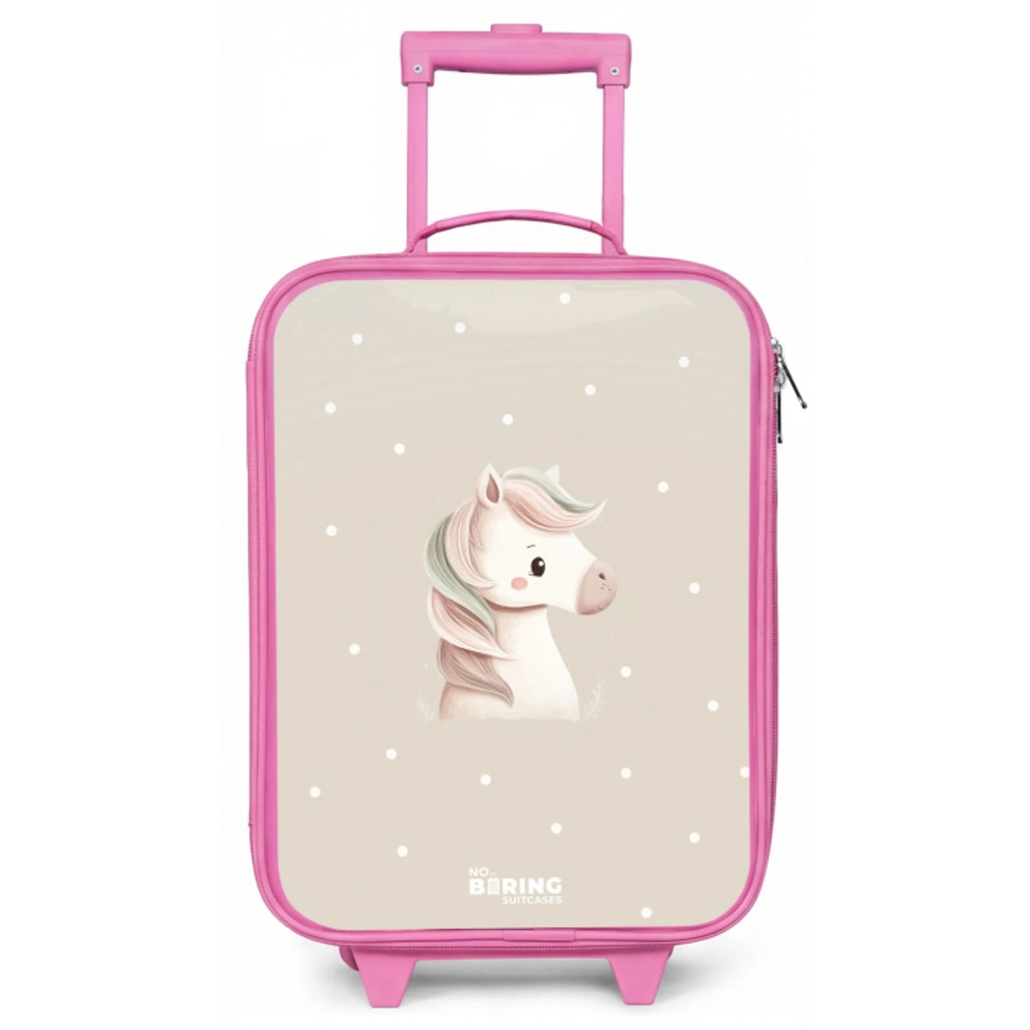 Pony omringd door stippen in beige kleuren Kinderkoffer - Roze klein -zz3dotto