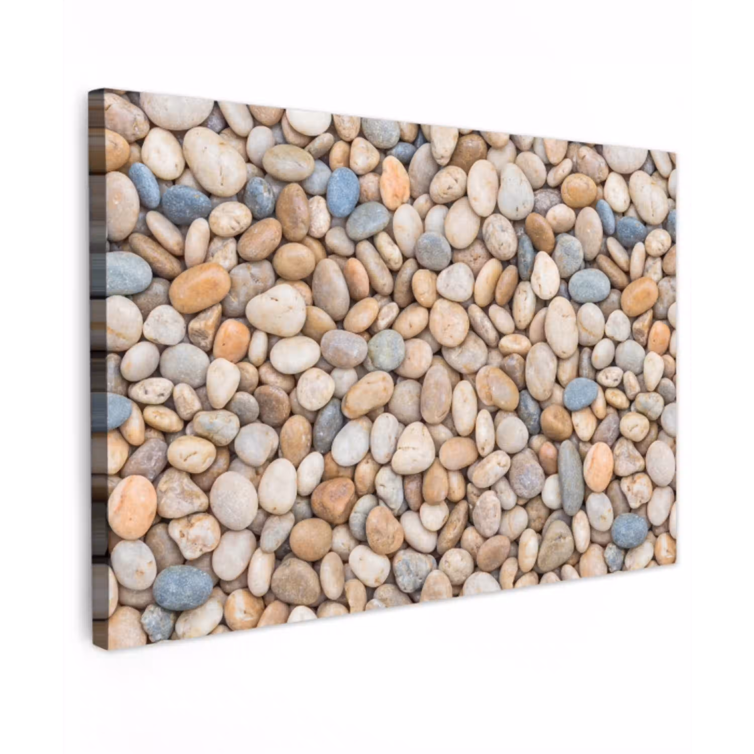 Kiezelstenen - Natuur - Textuur - Beige - Grijs Tuinposter op houten frame 2 cm dik klein -3d