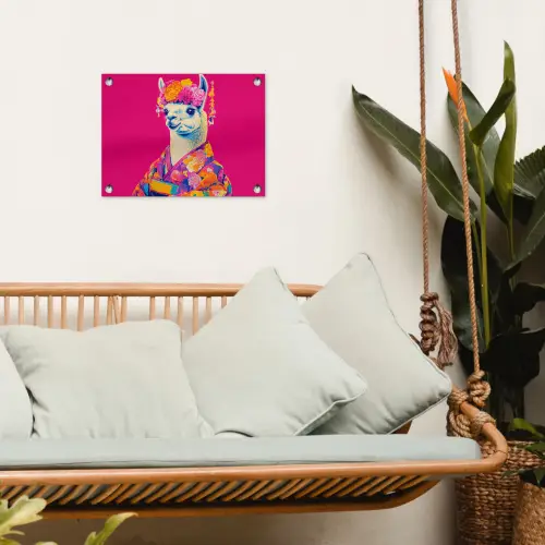 Lama - Kimono - Bloemenkrans - Felroze tuinposter los doek klein -sfeer7
