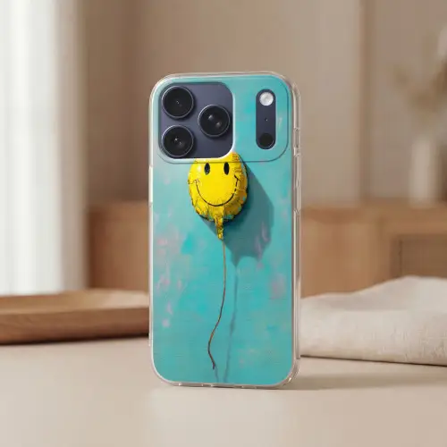 Ballon - Geel - Smiley Telefoonhoesje iPhone 17 Pro klein -sfeer2