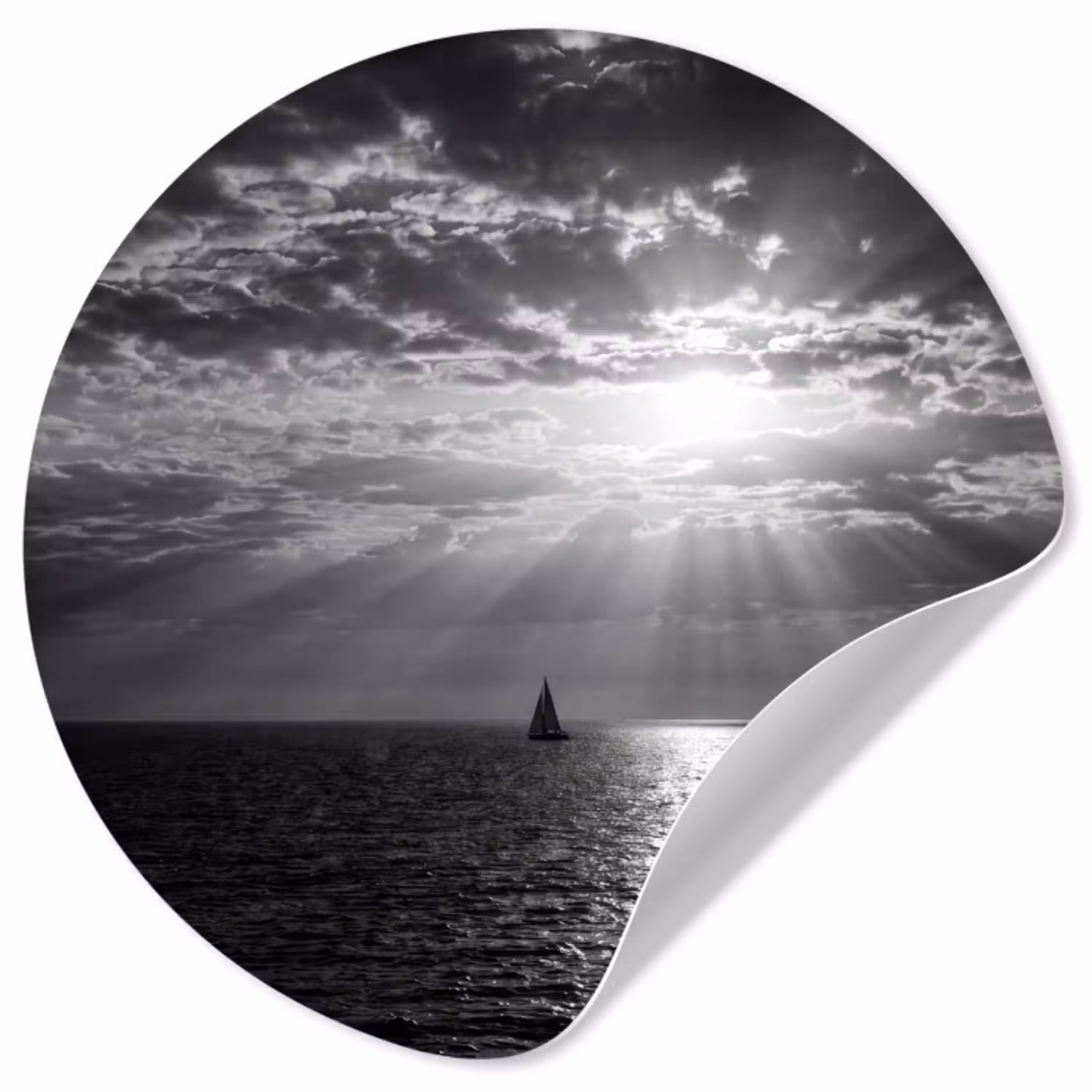 Water - Boot - Lucht - Natuur - Zwart-wit Wandcirkel behangsticker klein -3d