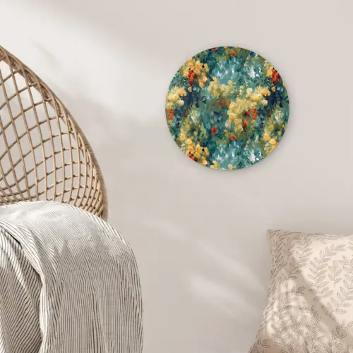 Geel - Bloemen - Groen - Bladeren Wandcirkel plexiglas klein 852 -sfeer5