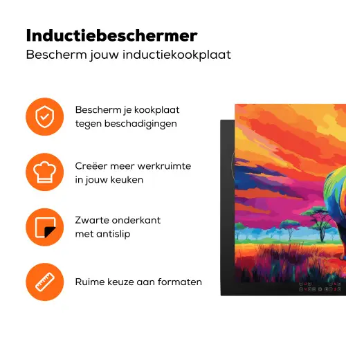 Neushoorn - Zonsondergang - Savanna - Kleurrijk Inductie beschermer vinyl 3mm klein -zzzzzzz-td-ups