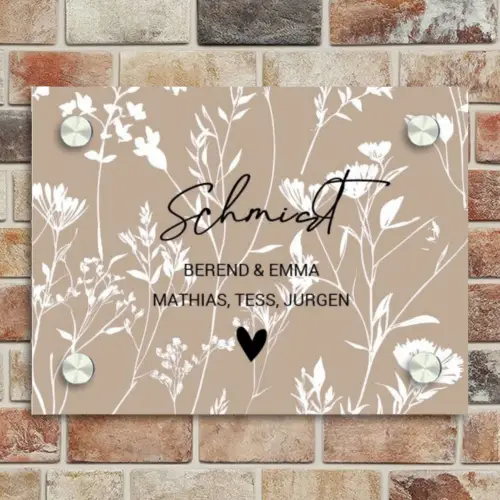 Beige bloemmotief - Sierlijk Naambord Rechthoek middel -sfeer3
