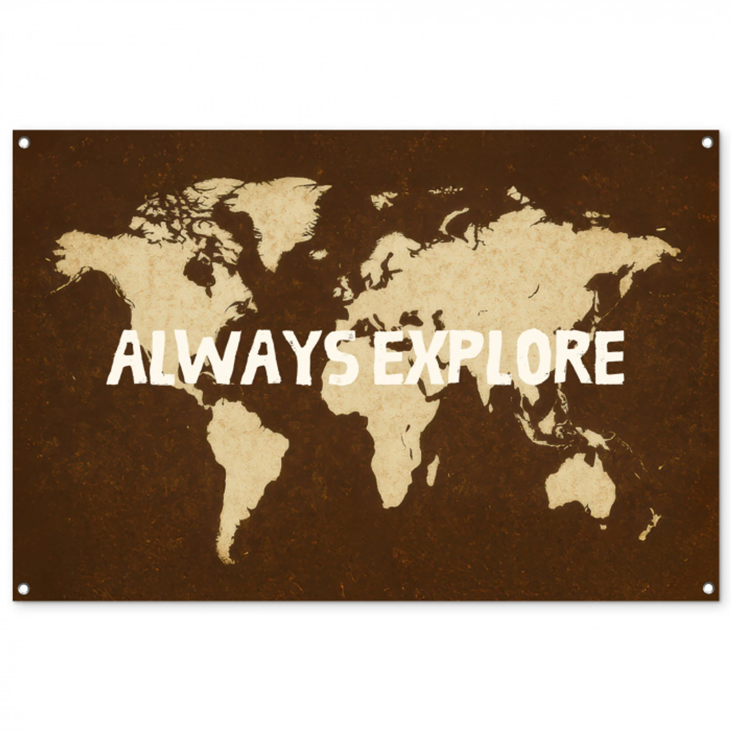 Reizen - Wereldkaart - Bruin tuinposter los doek groot -3d