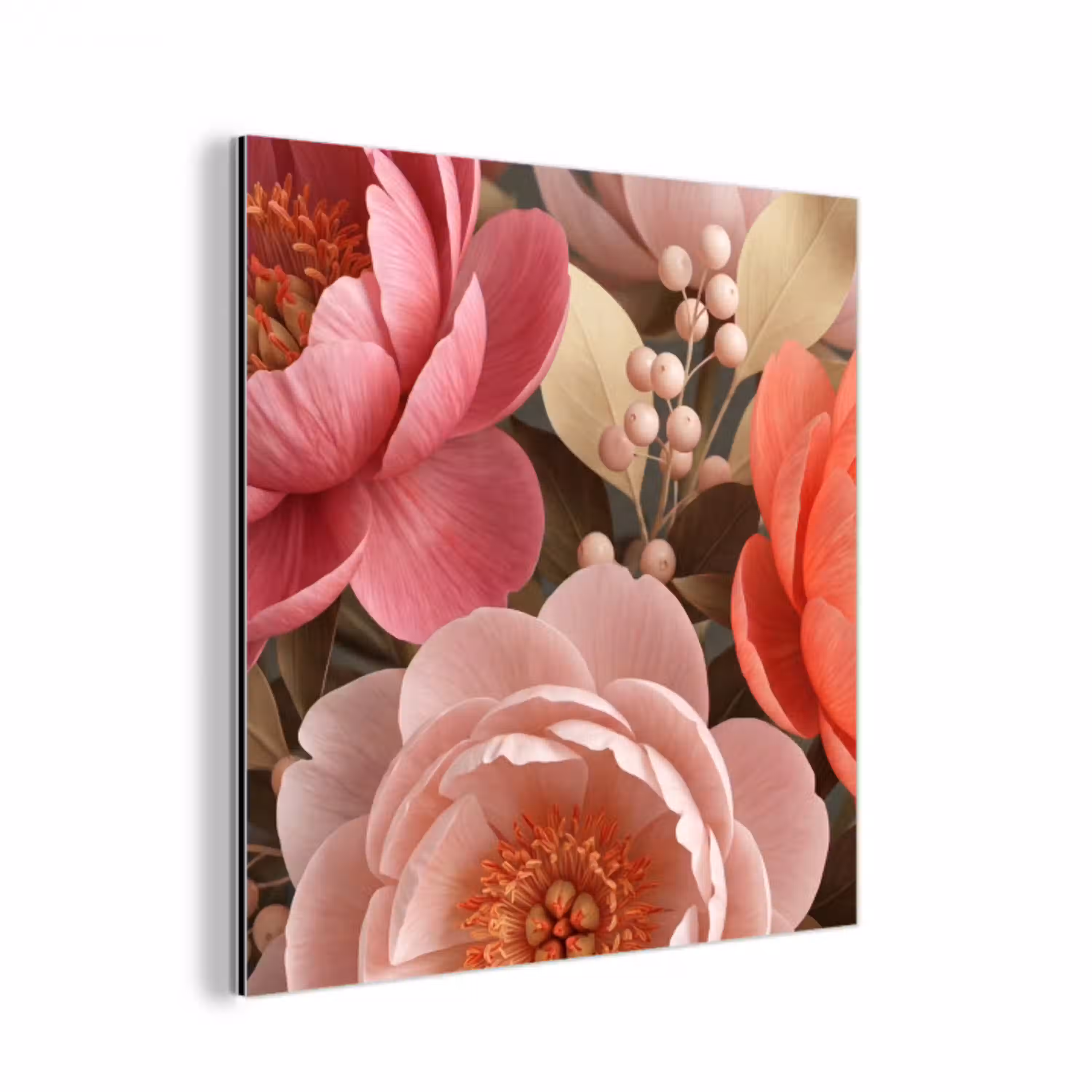 Bloemen - Bloesem - Zacht - Koraal - Decoratie aluminium wit klein -3d