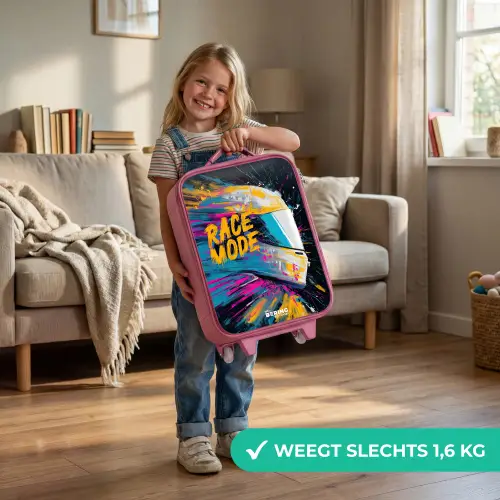 Racehelm - Verfspatten - Penseelstreken - Race mode Kinderkoffer - Roze klein -sfeer2_NL