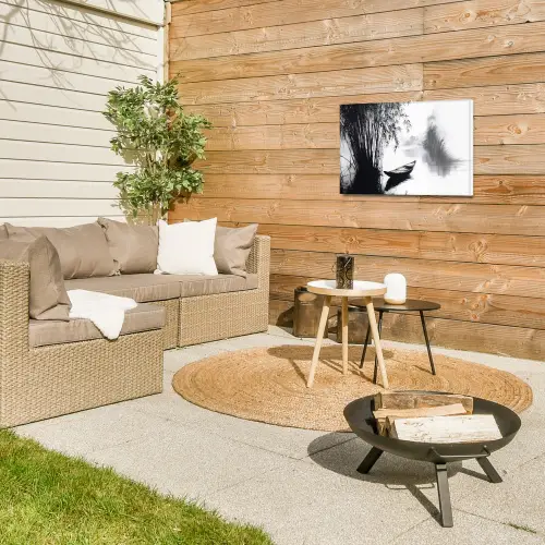 Boot - Rivier - Bamboe - Wit Tuinposter op houten frame 2 cm dik klein -sfeer2