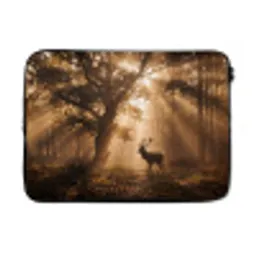 Hert - Bos - Mistig - Natuur - Goud laptophoes neopreen klein -3d