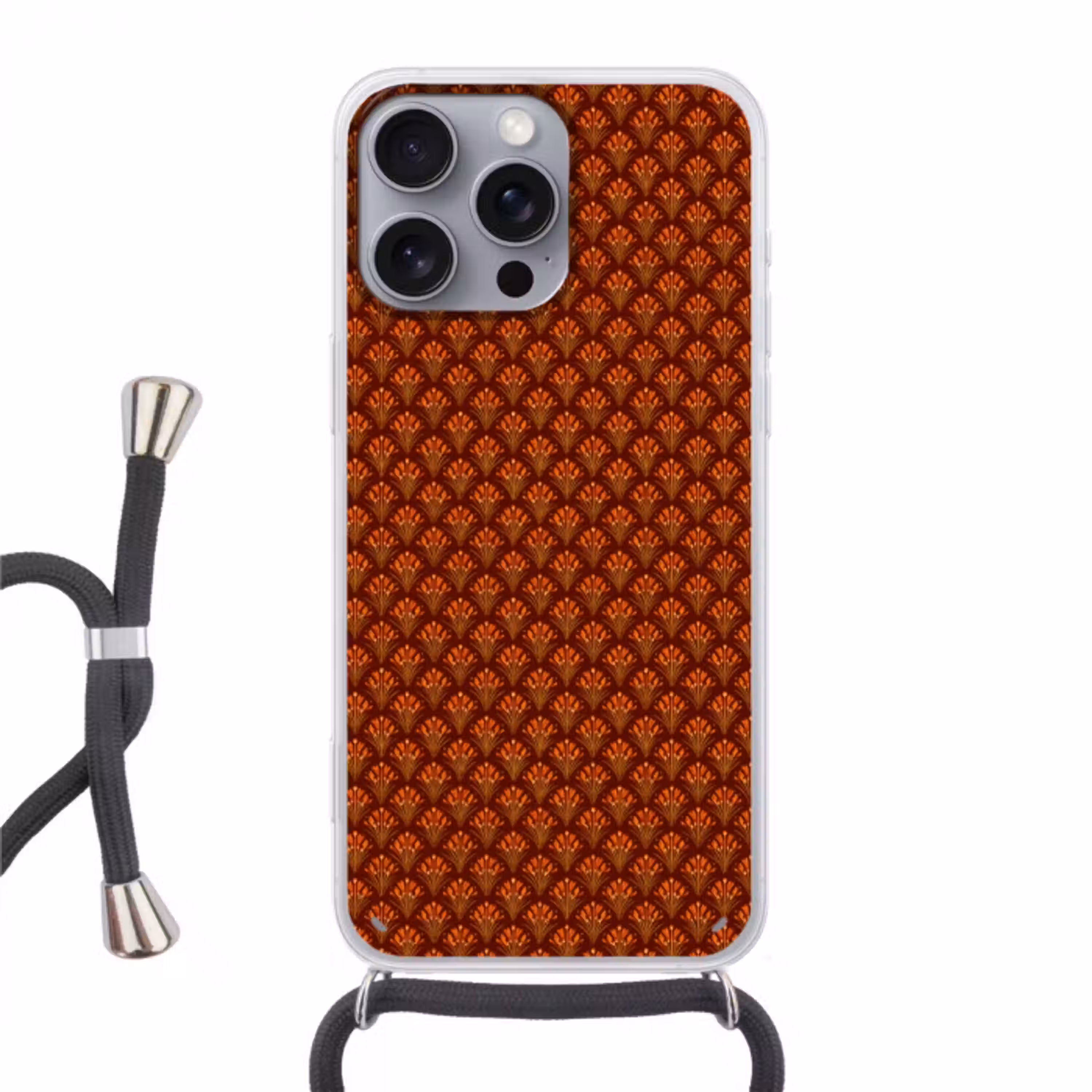 Waaiers - Art Deco - Botanisch - Roestbruin - Oranje Hoesje iPhone 16 Pro Max met koord klein 804 -3d