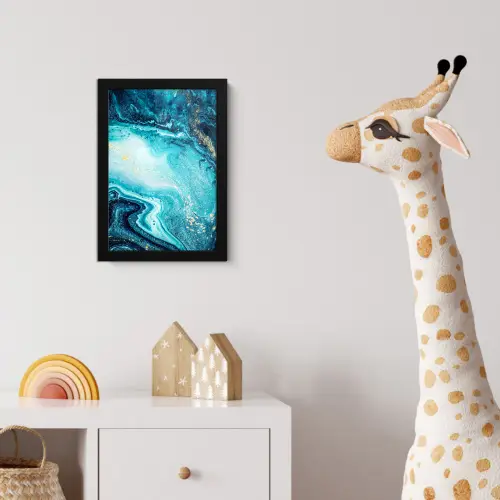 Marmerlook - Blauw - Goud - Luxe - Glitter - Marmer fotolijst zwart zonder passe partout klein -usfeer4_kinderkamer
