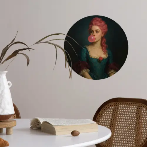 Vrouw - Portret - Kauwgombel Wandcirkel behangsticker klein -sfeer3