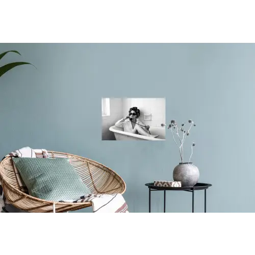 Bad - Vrouw - Zwart - Wit Muursticker klein -plant