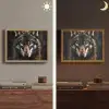 Dieren - Wolf - Portret - Zwart - Bruin Light Box met batterij (Wandlamp) middel -sfeer3