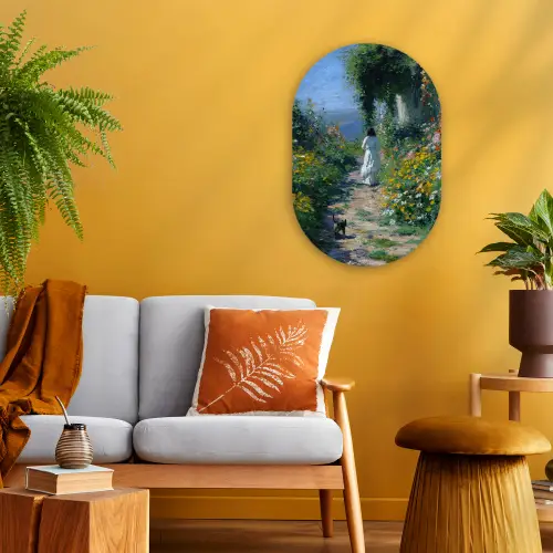 Kat - Vrouw - Bloemen - Huis Wandcirkel Ovaal Forex klein -sfeer4