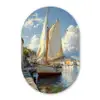 Zeilschip - Huizen - Kade - Zee Wandcirkel Ovaal Glas middel -3d
