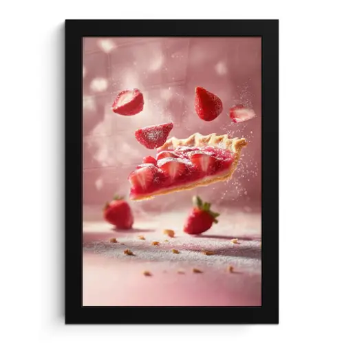 Aardbei - Taart- Eten - Roze fotolijst zwart zonder passe partout klein -3d