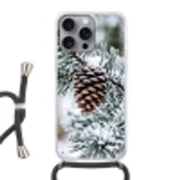 Dennenappel - Tak - Sneeuw - Winter - Sfeervol Hoesje iPhone 16 Pro Max met koord klein -3d