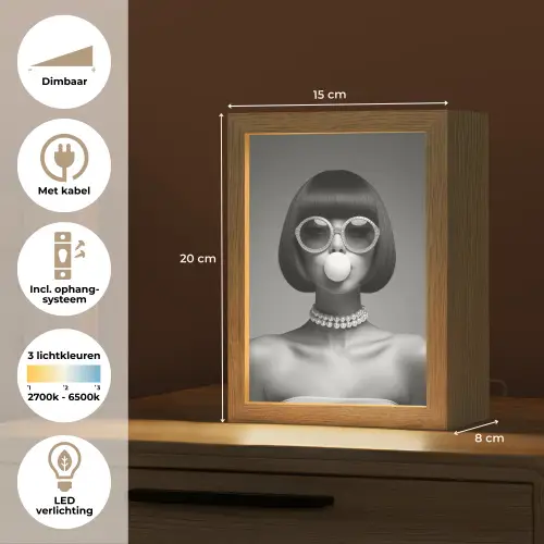 Vrouw - Zwart Wit - Ketting - Zonnebril Light Box met kabel (Tafellamp) klein -USP_NL