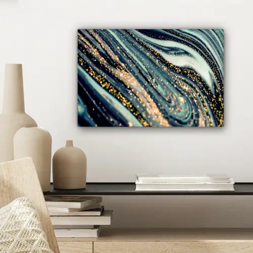 Marmer - Goud - Blauw - Glitter - Marmerlook - Abstract canvas 2cm klein -sfeer6