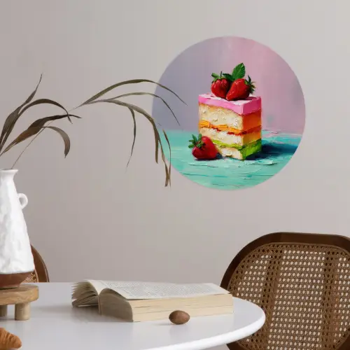 Taartje - Aardbeien - Glazuur - Kleurrijk Wandcirkel behangsticker klein -sfeer3