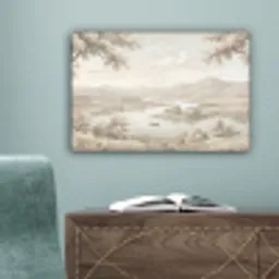 Rivierlandschap - Bergen - Natuur - Vintage - Beige canvas 2cm klein -sfeer4