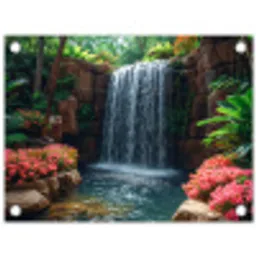 Waterval in Bloeiende Tropische Tuin tuinposter los doek klein -3d