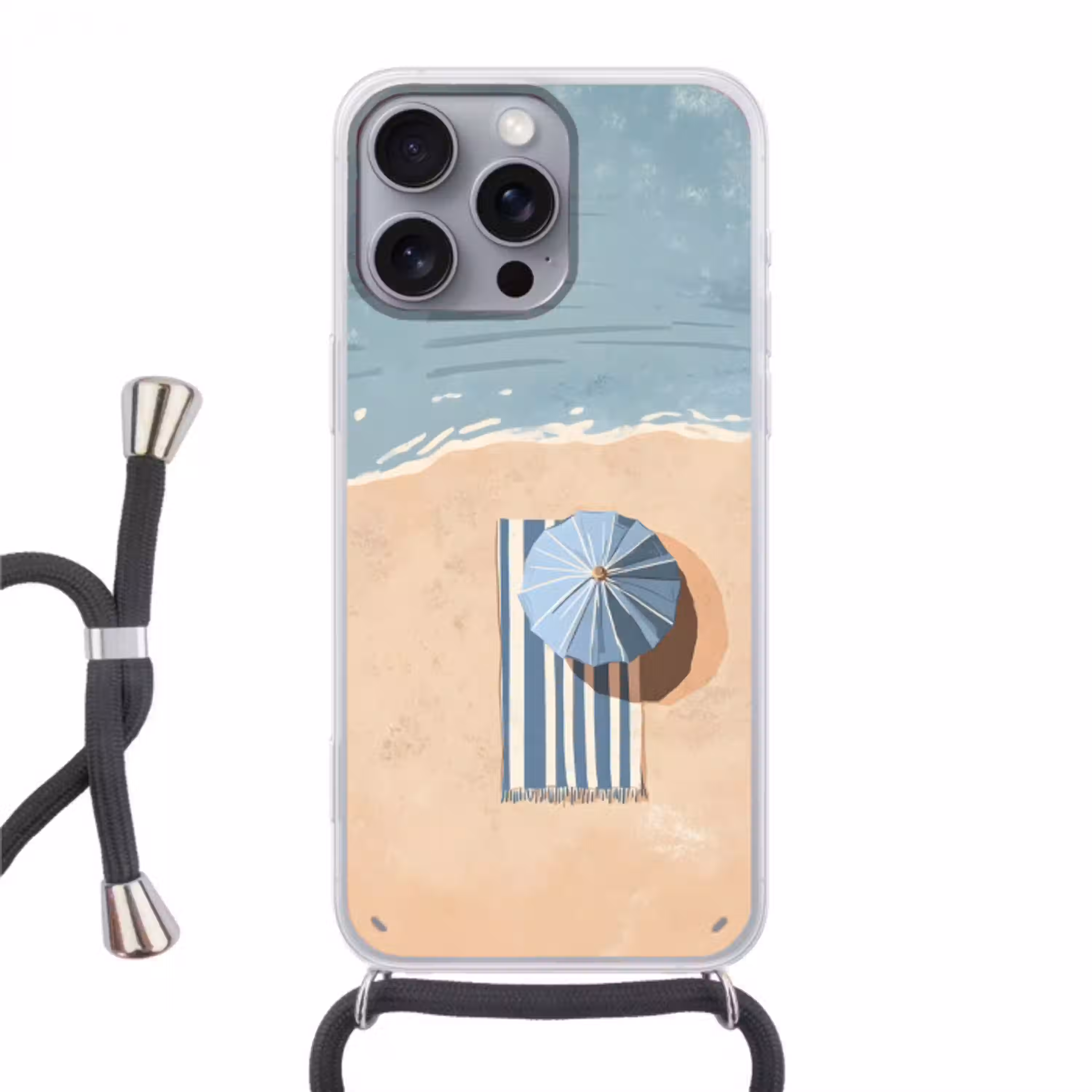 Strandlaken - Strepen - Parasol - Strand Hoesje iPhone 16 Pro Max met koord klein -3d