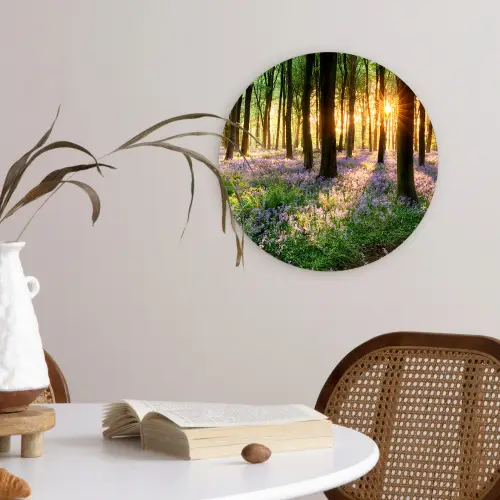 Bos - Bloemen - Lavendel - Zon - Paars - Natuur Wandcirkel kunststof plaat 5mm dik klein -sfeer4