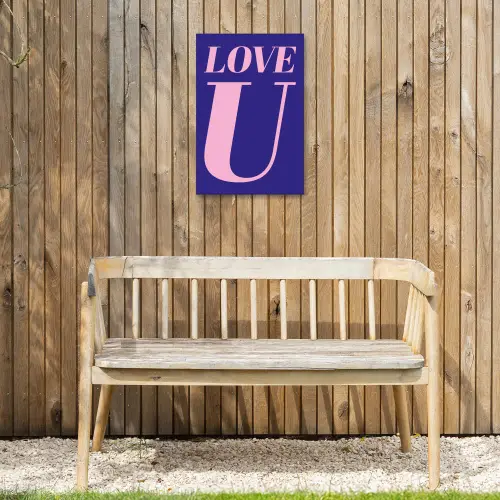Love - Blauw - Valentijn Tuinposter op houten frame 2 cm dik klein -sfeer4