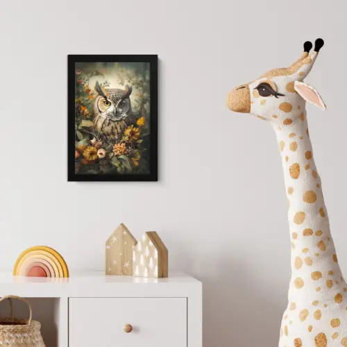 Uil - Vogels - Bloemen - Natuur fotolijst zwart zonder passe partout klein -usfeer4_kinderkamer
