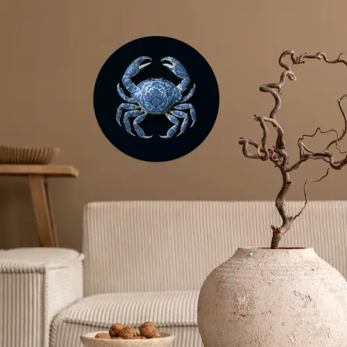 Krab - Delfts blauw - Dieren Wandcirkel behangsticker klein -sfeer1