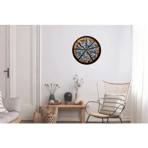 Pizza - Eten - Delftsblauw Wandcirkel aluminium klein -woonkamer