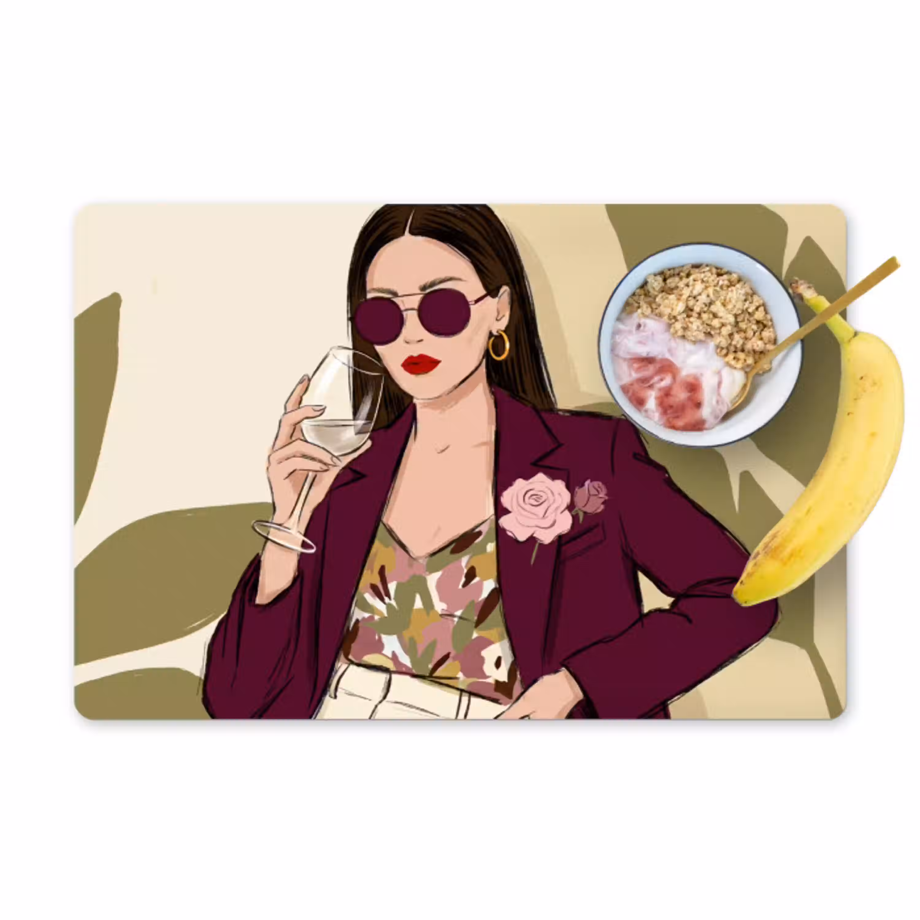 Vrouw - Wijn - Portret - Mode - Modern Placemat vinyl groot -zzzproduct_Kitchenyeah-website