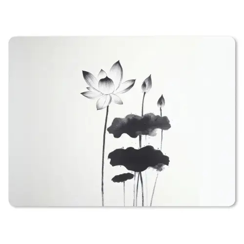 Bladeren - Zwart - Lotusbloem - Minimalitisch muismat rubber klein -3d