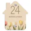 Gekleurde tulpen beige achtergrond - Klassiek Naambord Huisje klein -3d