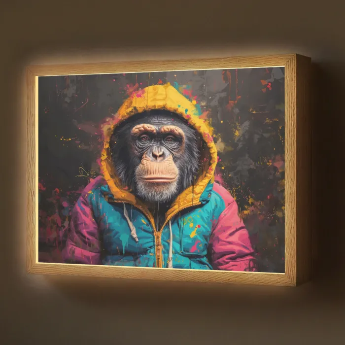 Graffiti - Chimpansee - Jas - Aap - Verf Light Box met batterij (Wandlamp) middel -z3d_website